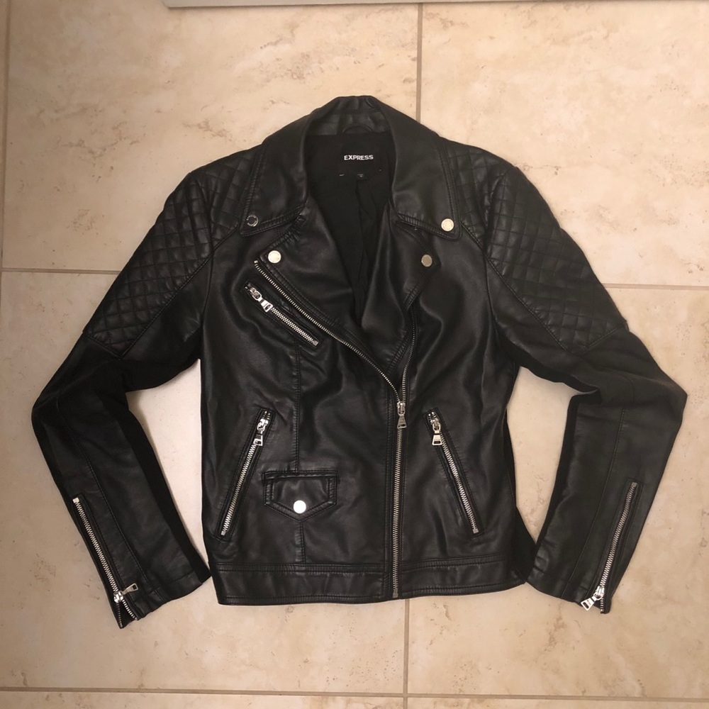 Express Faux Leather Quilted Moto Jacket- S